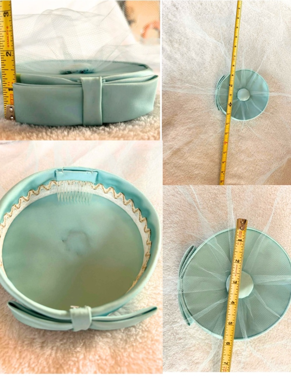 Light Blue Silk Fascinator Pillbox Hat with veil